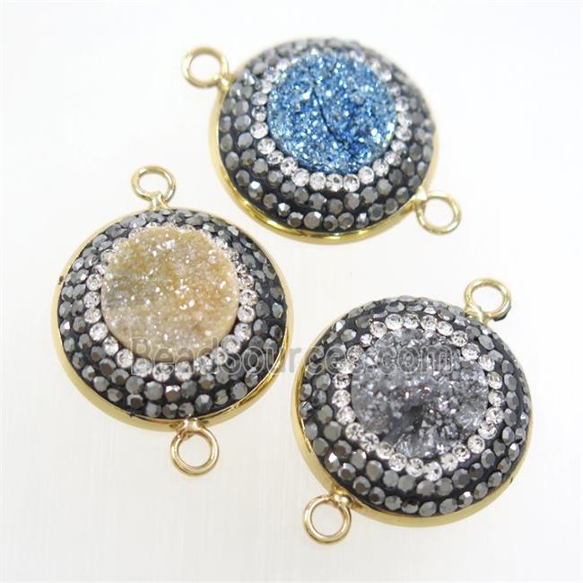 mix color druzy quartz circle connector pave rhinestone, gold plated