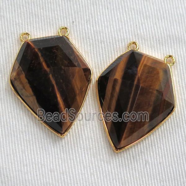 Tiger eye stone arrowhead pendants, gold plated