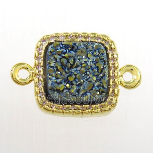 green druzy quartz square connector pave zircon, gold plated