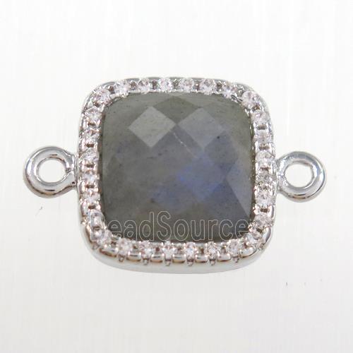 Labradorite square connector pave zircon, platinum plated