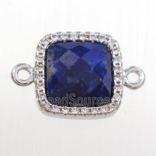 blue Lapis square connector pave zircon, platinum plated