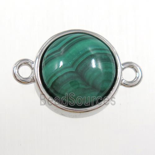 green Malachite circle connector, platinum plated