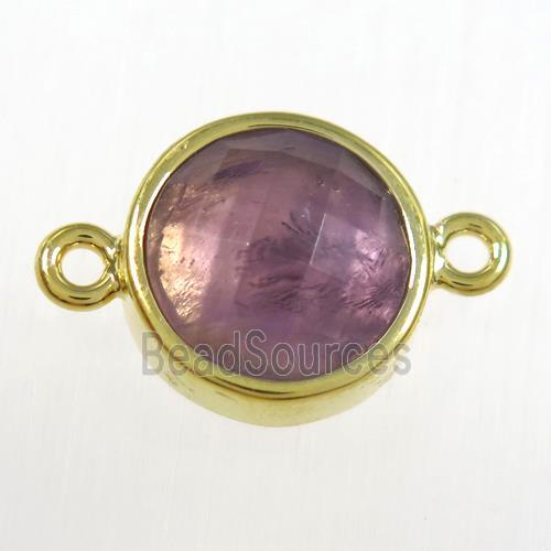 purple Amethyst circle connector, gold plated