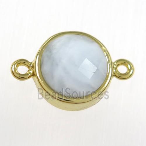 Aquamarine circle connector, gold plated