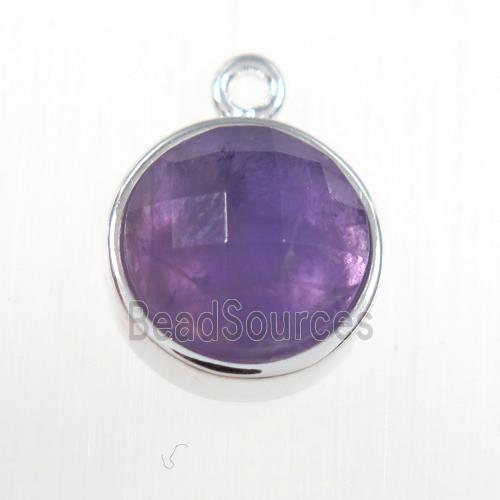 purple Amethyst circle pendant, platinum plated