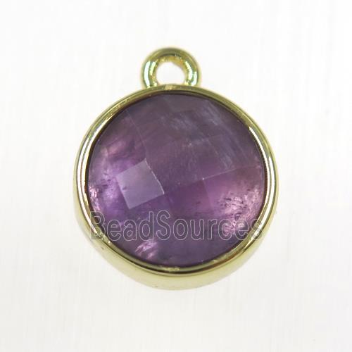 purple Amethyst circle pendant, gold plated