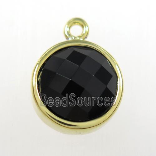 black Onyx agate circle pendant, gold plated