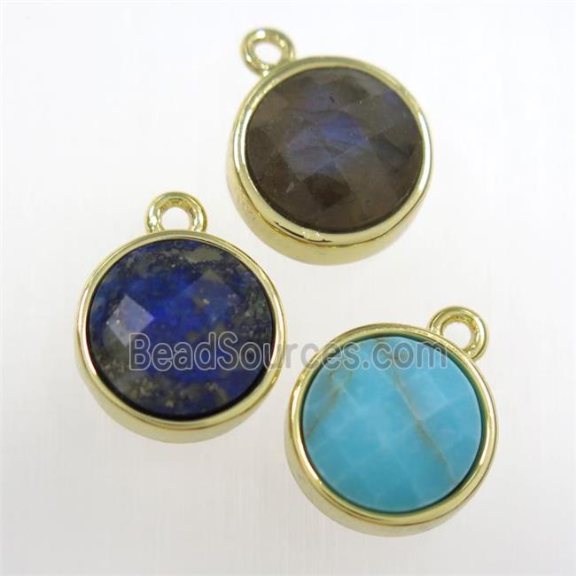 mix gemstone circle pendant, gold plated