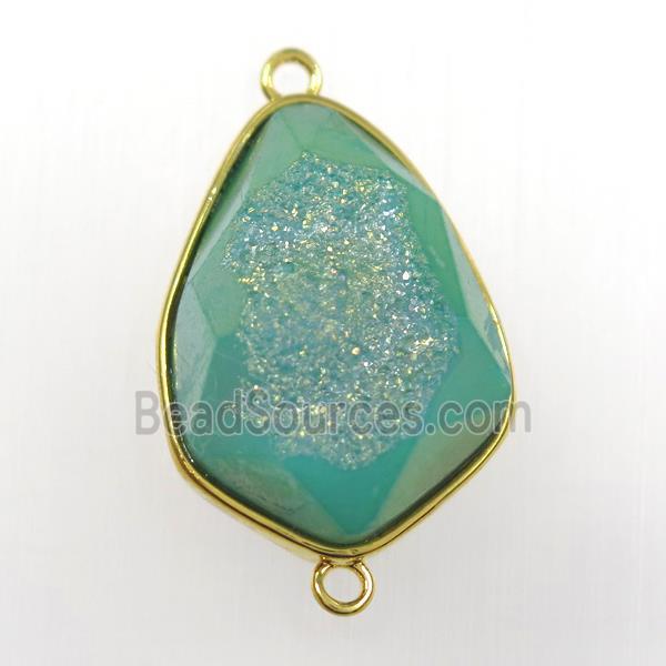 green druzy agate connector, teardrop, gold plated