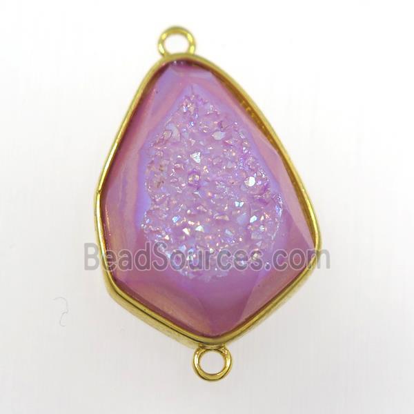 purple druzy agate connector, teardrop, gold plated