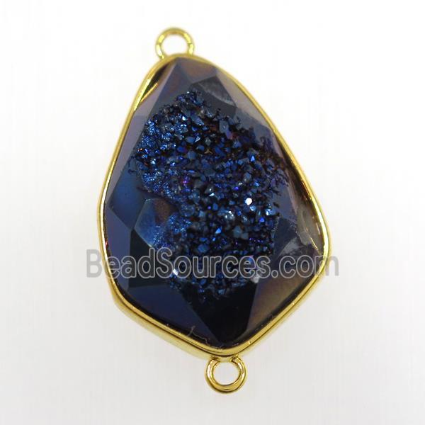 blue druzy agate connector, teardrop, gold plated