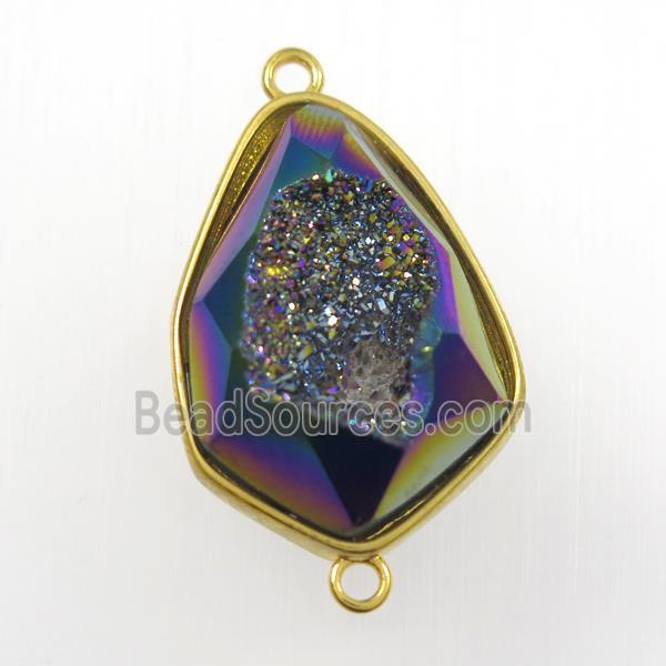 rainbow druzy agate connector, teardrop, gold plated