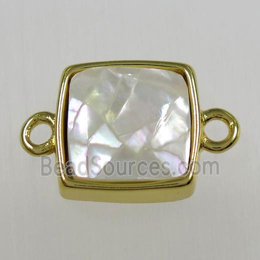 Paua Abalone shell connector, square, gold plated