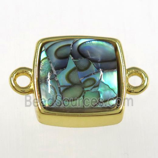 Paua Abalone shell sqare connector, gold plated