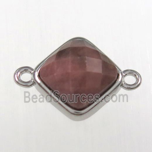 pink Rhodonite connector, platinum plated