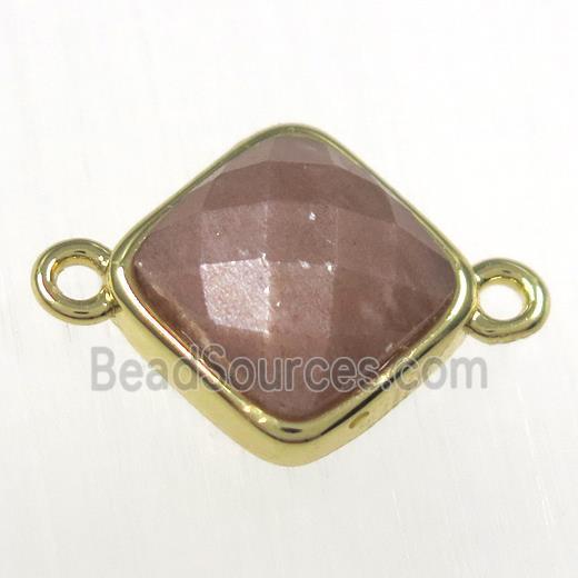 peach sunstone square connector, gold plated