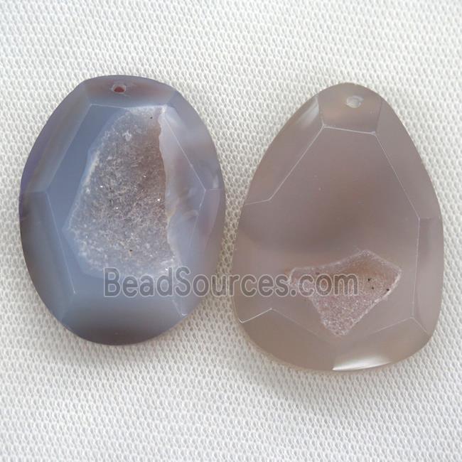 gray druzy agate pendants, faceted freeform