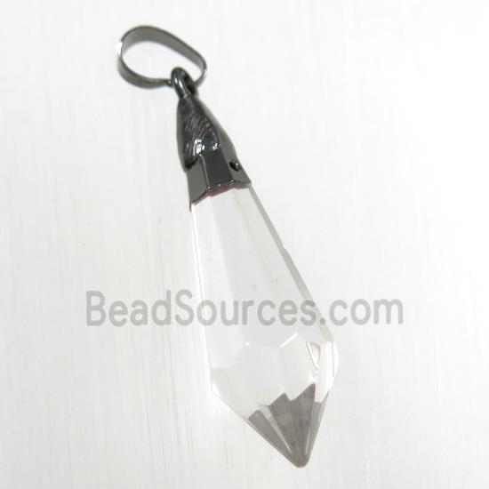 Glass crystal teardrop pendants, black plated