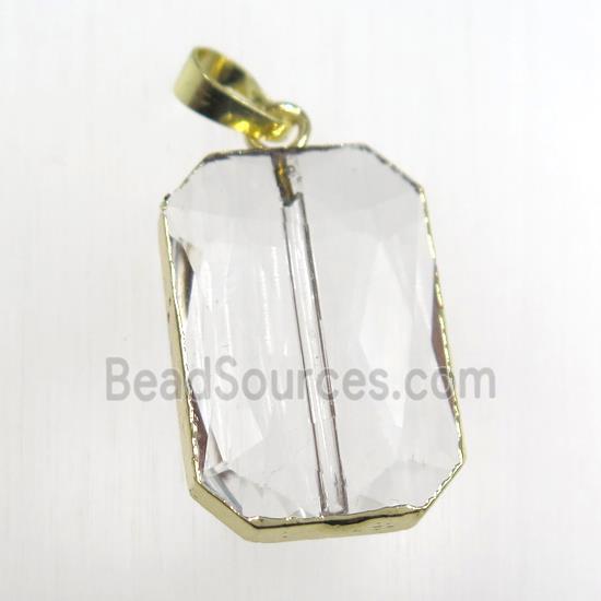 Glass crystal rectangle pendants, gold plated