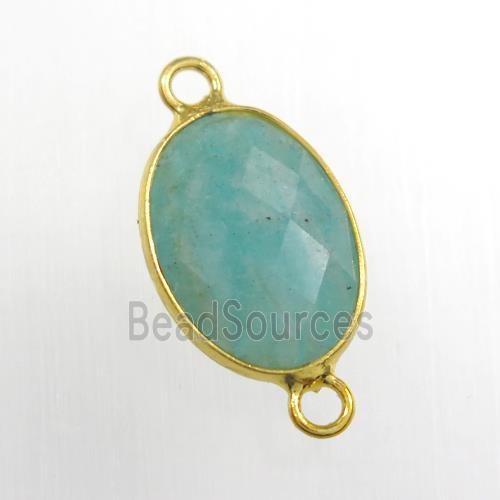 green Amazonite connector, oval, gold plated