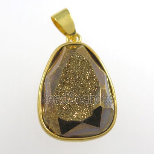 gold Druzy Agate teardrop pendant