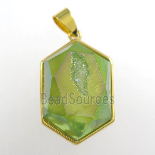 green Druzy Agate polygon pendant