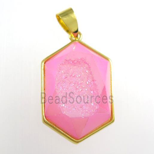 pink Druzy Agate polygon pendant