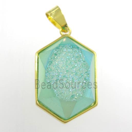 peacock green Druzy Agate polygon pendant