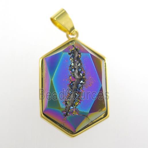 rainbow Druzy Agate polygon pendant