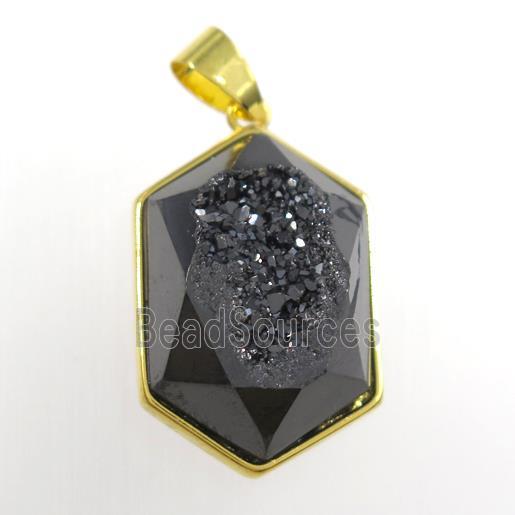 black Druzy Agate polygon pendant