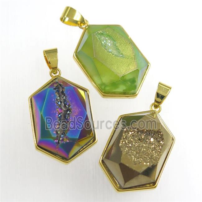 mix color Druzy Agate polygon pendant