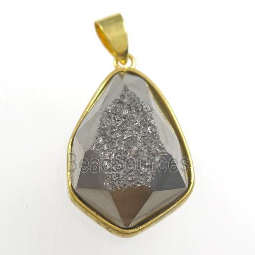 silver Druzy Agate teardrop pendant