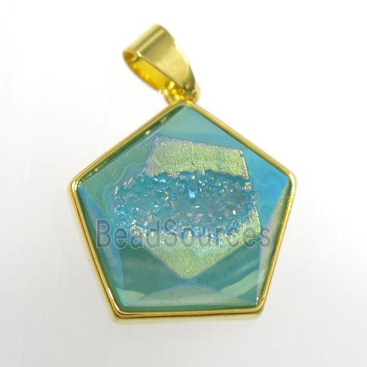 peacock green Druzy Agate polygon pendant