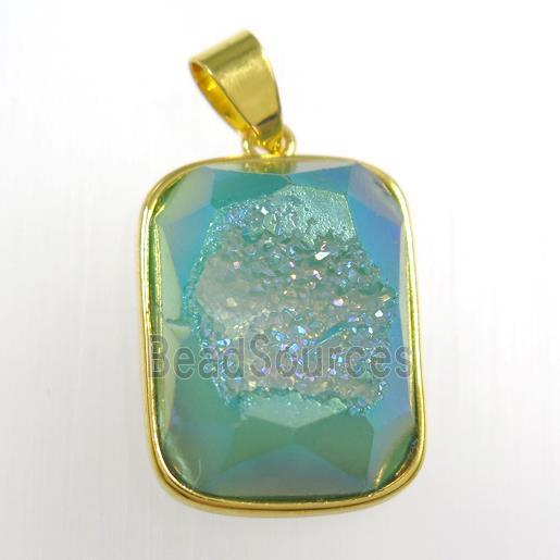 peacock green Druzy Agate rectangle pendant