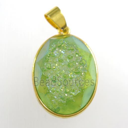 green Druzy Agate oval pendant