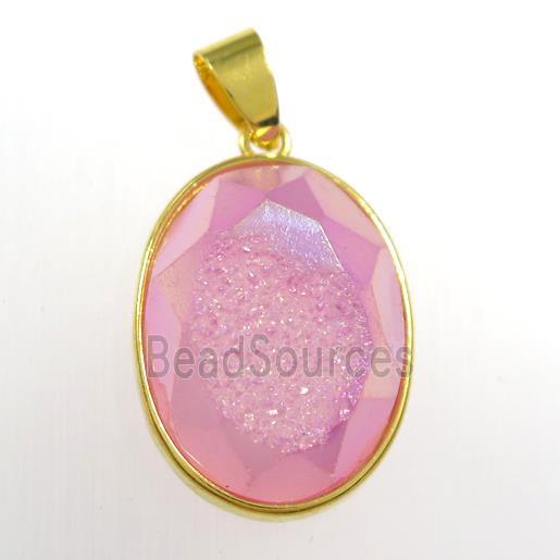 pink Druzy Agate oval pendant