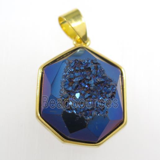 blue Druzy Agate polygon pendant