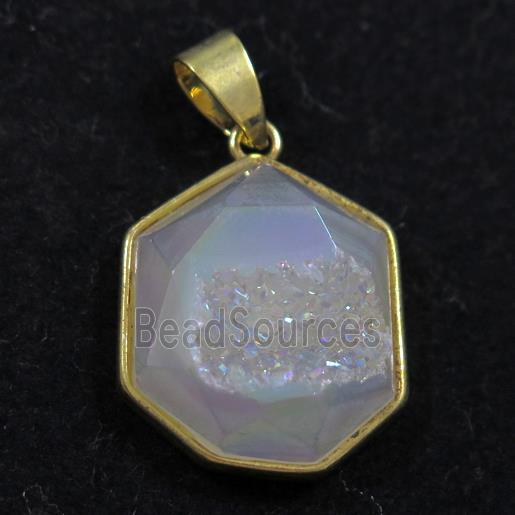 white AB-color Druzy Agate polygon pendant