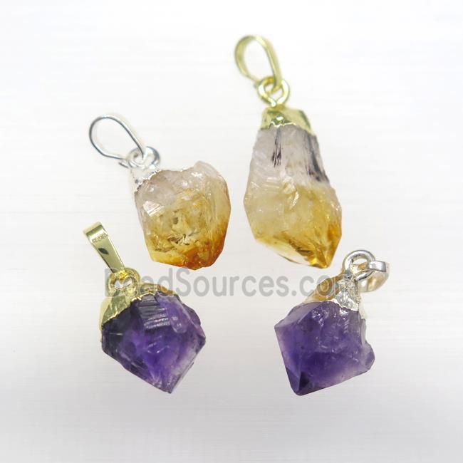 amethyst and citrin nugget pendants, teardrop