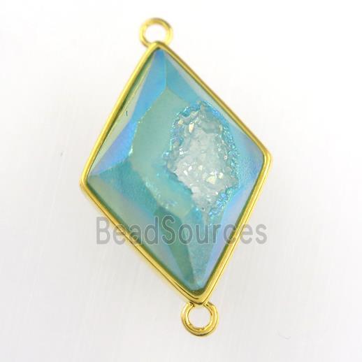 peacock blue Druzy Agate rhombus connector