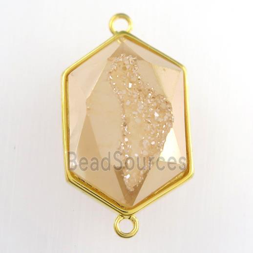 gold champagne Druzy Agate polygon connector