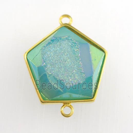 peacock green Druzy Agate polygon connector