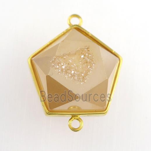 gold champagne Druzy Agate polygon connector