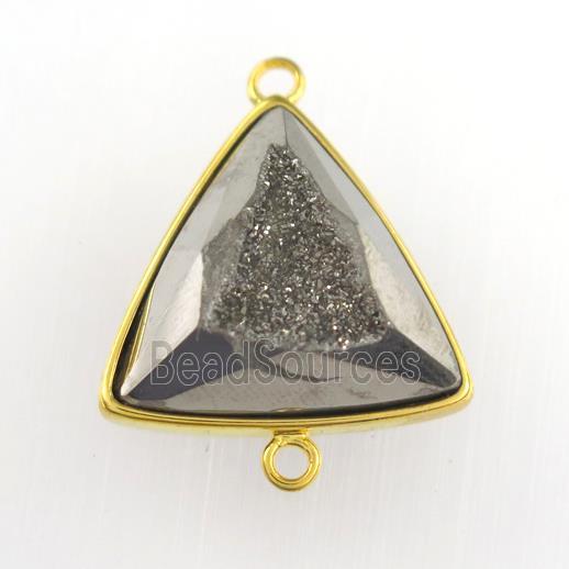 silver Druzy Agate triangle connector