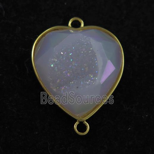 white AB-color Druzy Agate heart connector