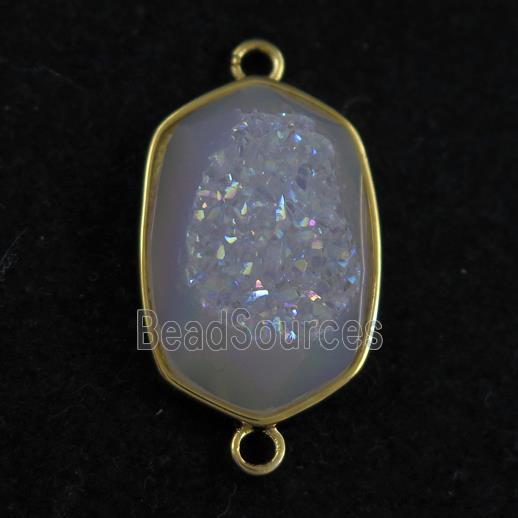 white AB-color Druzy Agate oval connector