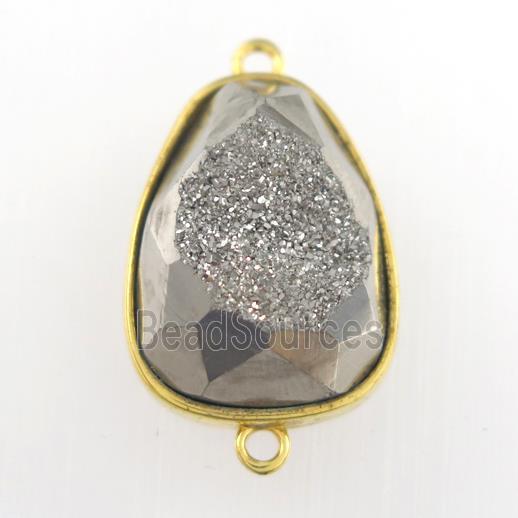 silver Druzy Agate teardrop connector