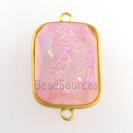 pink Druzy Agate rectangle connector