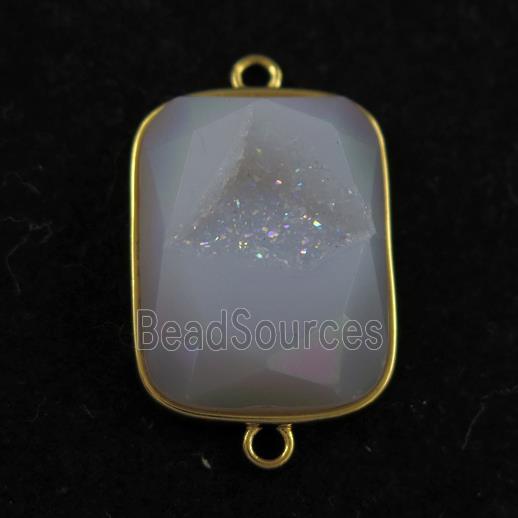 white ab-color Druzy Agate rectangle connector