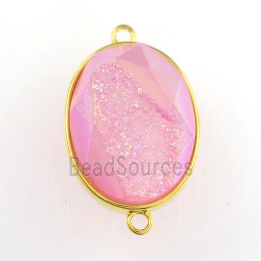 pink Druzy Agate oval connector